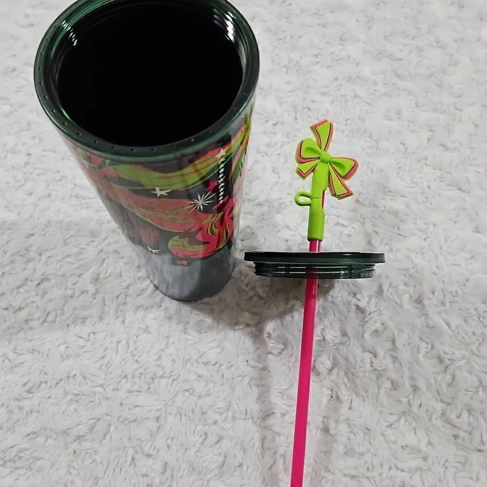 Starbucks 2023 Christmas Holiday Ribbon With Silicone Bow Straw Topper Tumbler V